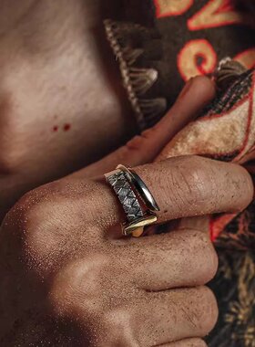 【玄影】复古925银戒指男高级感小众个性指环饰品送男友礼物分色