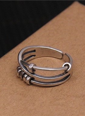 纯银S925纽扣戒指日韩个性时尚潮男多层指环女关节戒尾戒多圈开口