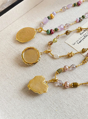 necklace中古风油画淡水珍珠串珠项链轻奢小众项链不掉色锁骨链