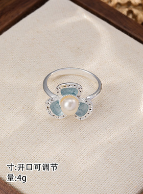 设计款~淡水珍珠花朵活口戒指