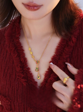 喜火新中式平安喜乐葫芦流苏项链