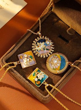 莫奈印象彩色油画风项链中古高级感diy手工配件高级感珐琅毛衣