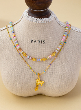 新中式多巴胺叠戴马上有钱锁骨链