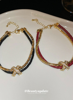 新年红色交叉手链女喜庆百搭