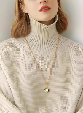 设计加长油画风毛衣链秋冬套装