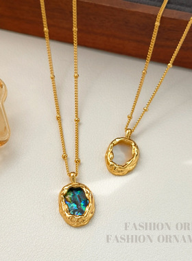 个性轻奢简约祖母绿色吊坠项链级感贝壳颈链时尚简约锁骨链女68