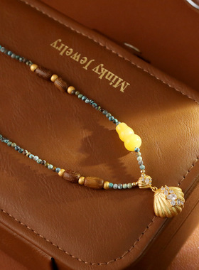 新中式国风贝壳叠戴毛衣链女