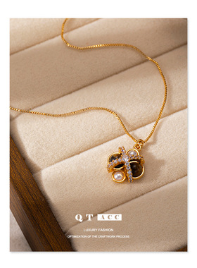 铜镀18k金天然虎眼石真珍珠项链