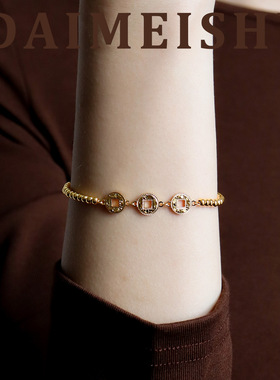 新款时尚精致百搭碎冰冰铜钱算盘珠手链轻奢感气质秋冬手饰女