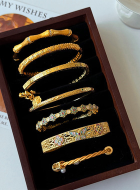 复古精致时尚滴油珐琅手镯轻奢感小众气质百搭拉丝开口手饰女