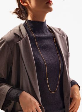 欧美跨境复古风轻奢感简约玻璃镶嵌毛衣链女高级感小众个性长项链