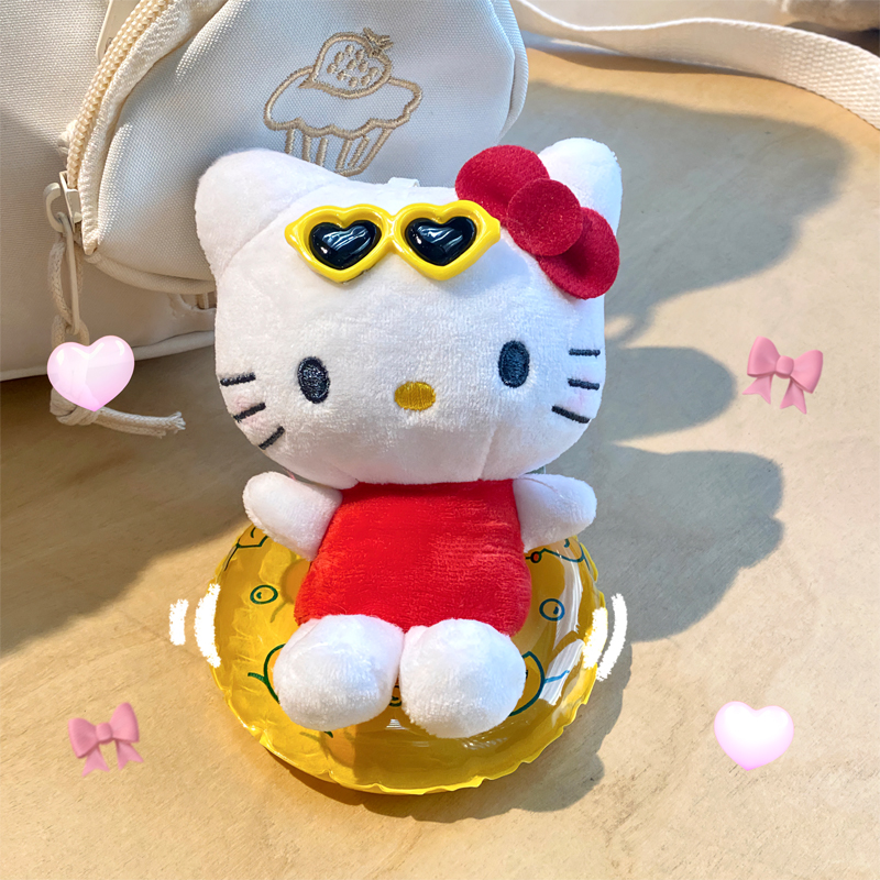 可爱黑皮kitty泳圈包包挂件kitty卡通公仔玩偶钥匙扣挂饰-图2