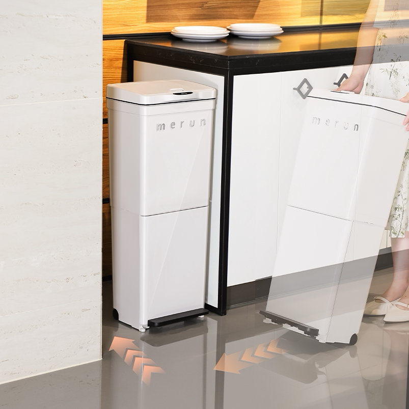 英国智能感应垃圾桶厨房余家用分类大容量带盖轮移动按压2025新款