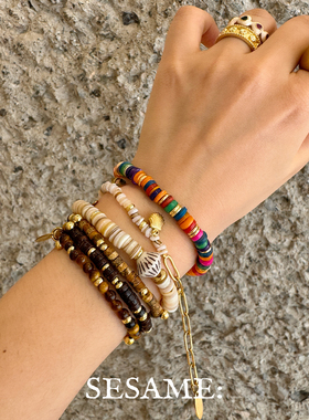 飒米波西米亚风秋季美拉德贝壳吊坠贝壳片叠戴手串手链套装新品