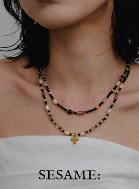 中古风奢华黑尖晶串珠项链