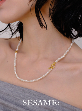 「新年礼物」原创设计极光小珍珠金色细项链女轻奢OT扣百搭毛衣链