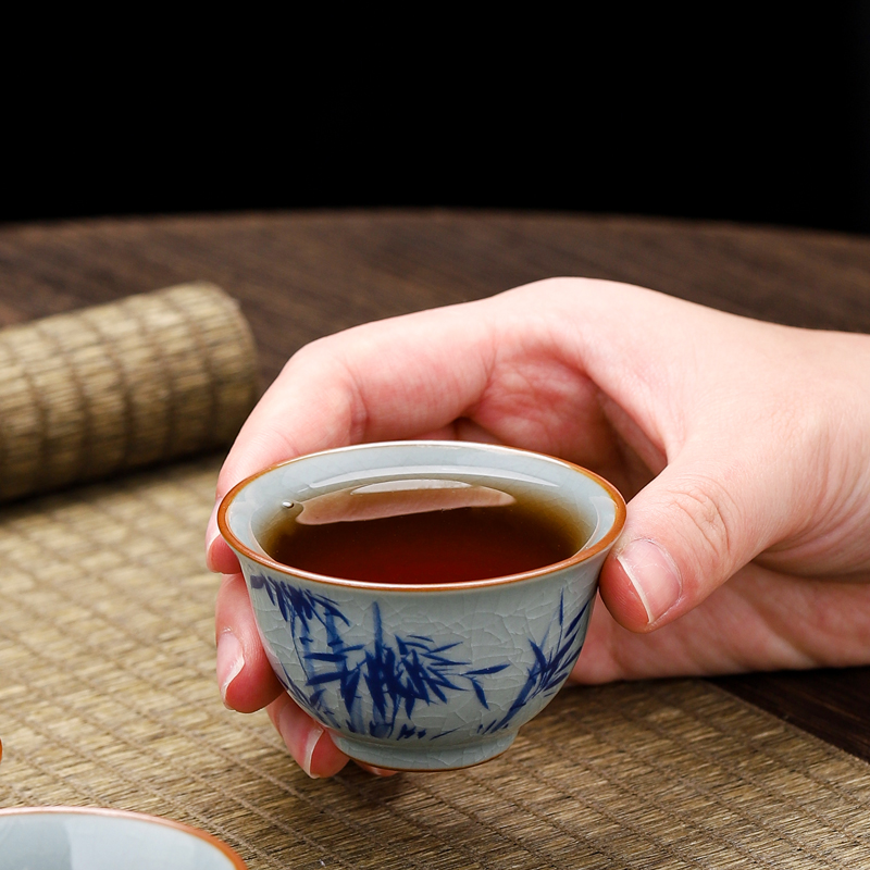 陶瓷复古青花瓷主人杯品茗杯个人单杯哥窑茶杯釉上彩手工茶盏茶碗 - 图2