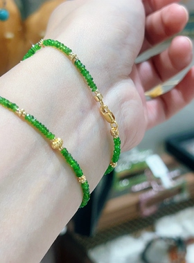 天然绿透辉石算盘珠手链女款