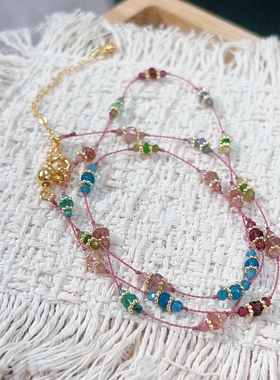 原创设计天然多宝彩色宝石碧玺叠戴锁骨链小众设计感彩色满天星