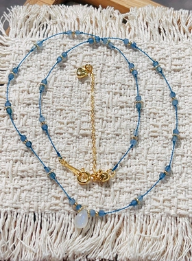 原创海蓝宝蓝月光石镀金锁骨链