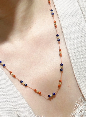 原创青金石南红玛瑙长款毛衣链