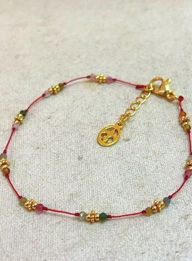 高透刻面碧玺小米珠手链2mm