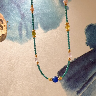 天然绿松石小米珠长款项链