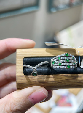 悦昕朝戒指A货冰阳绿小灯泡满天星小众轻奢925纯银食指戒可调节