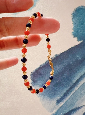 悦昕朝南红青金石本命年转运手链