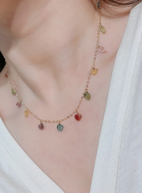 14k包金碧玺彩虹锁骨链