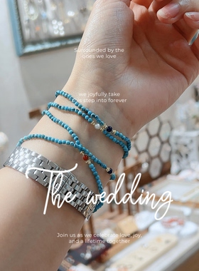 原矿绿松石小米珠四圈手串项链