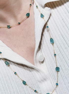 天然磷灰石蓝绿通透长款毛衣链