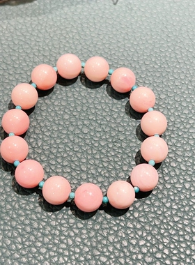 原创天然女王贝淡粉绿松石手串