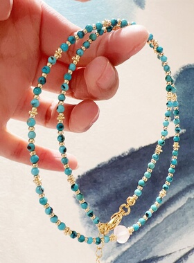 原创设计绿松石小米珠锁骨链