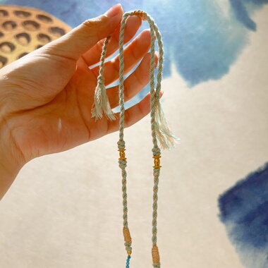 天然绿松石小米珠编绳长款毛衣链