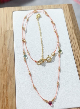 原创碧玺蓝宝石水滴叠戴锁骨链