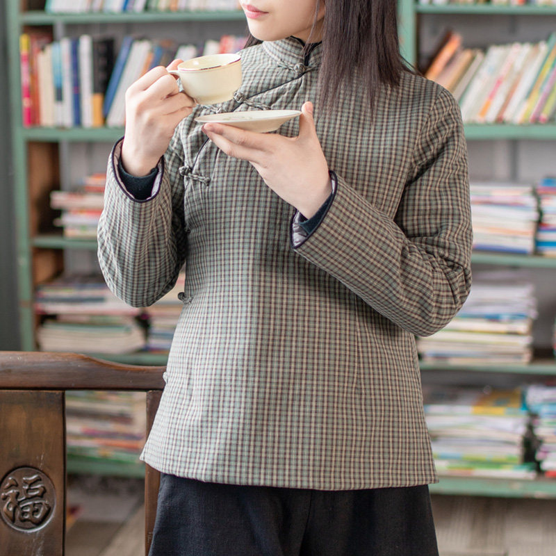 玉想【再相逢3】中式女装原创棉布小格子修身斜襟手工扣短款棉袄,淘宝优惠券,粉丝福利购,淘宝优惠卷