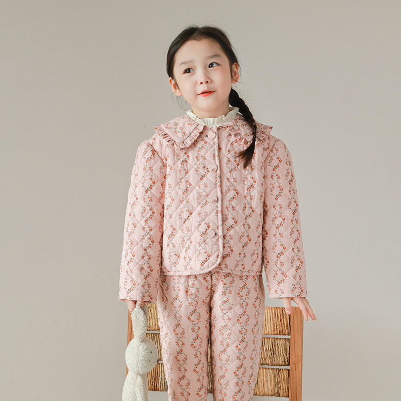 大耳象女童碎花翻领棉服外套＆裤子冬季新款女宝套装,淘宝优惠券,粉丝福利购,淘宝优惠卷