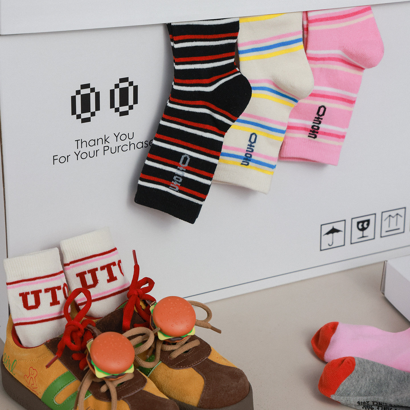Big Ear Elephant Girls Contrast Color Striped Socks 2026 Four Seasons New Baoer Versatile Moisture-Absorbing Breathable Socks Mid-Tube Socks