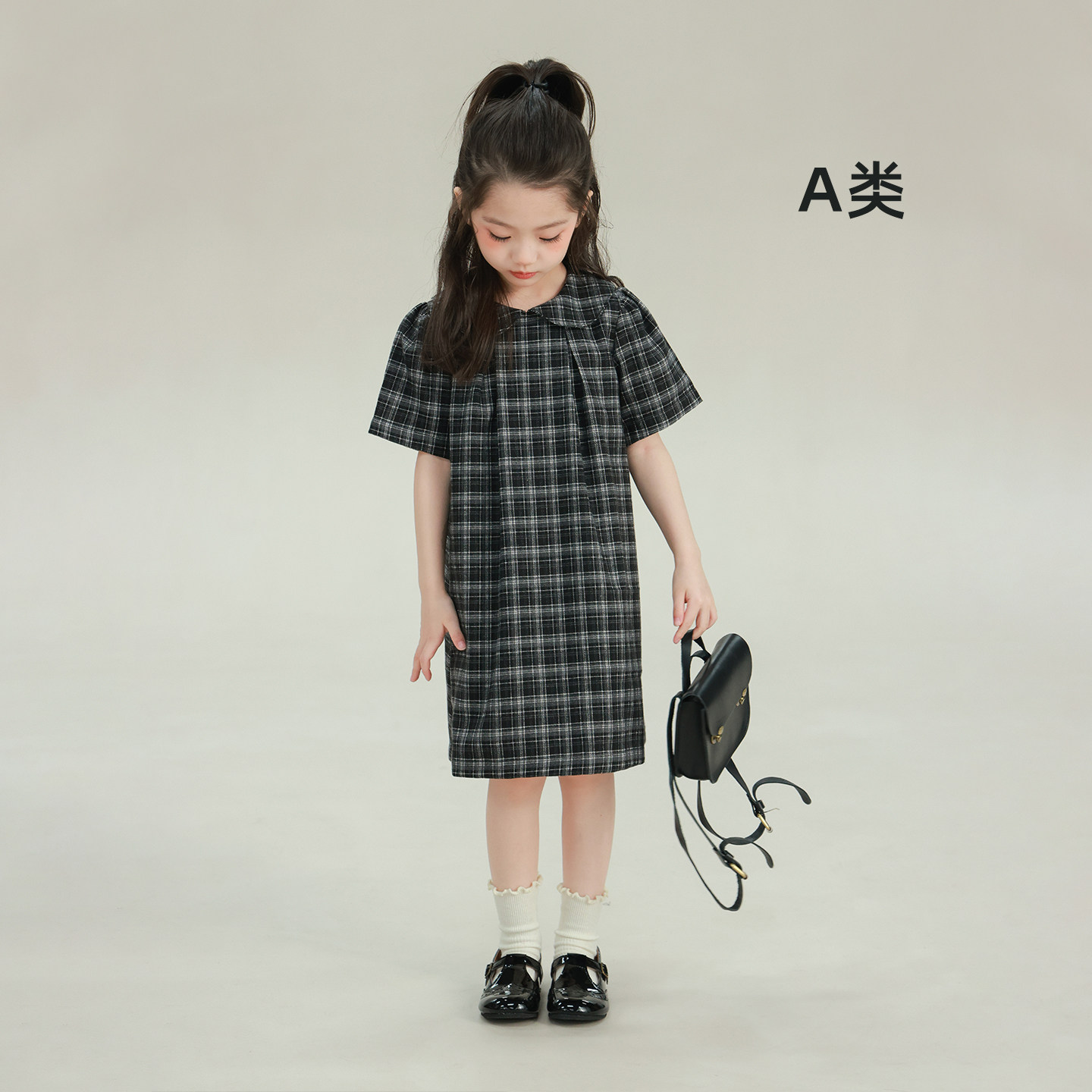 大耳象女童翻领格纹连衣裙2026春季新款宝儿娃娃领休闲短袖裙子,淘宝优惠券,粉丝福利购,淘宝优惠卷