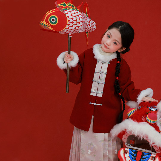 Grande oreille éléphant filles nouveau style chinois col en peluche haut style ancien cheval visage jupe hiver nouveau style Baoer costume de réveillon du nouvel an