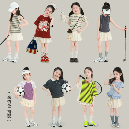大耳象女童纯色百褶裙裤2026夏季新款宝儿学院风速干百搭裙子 - 图0