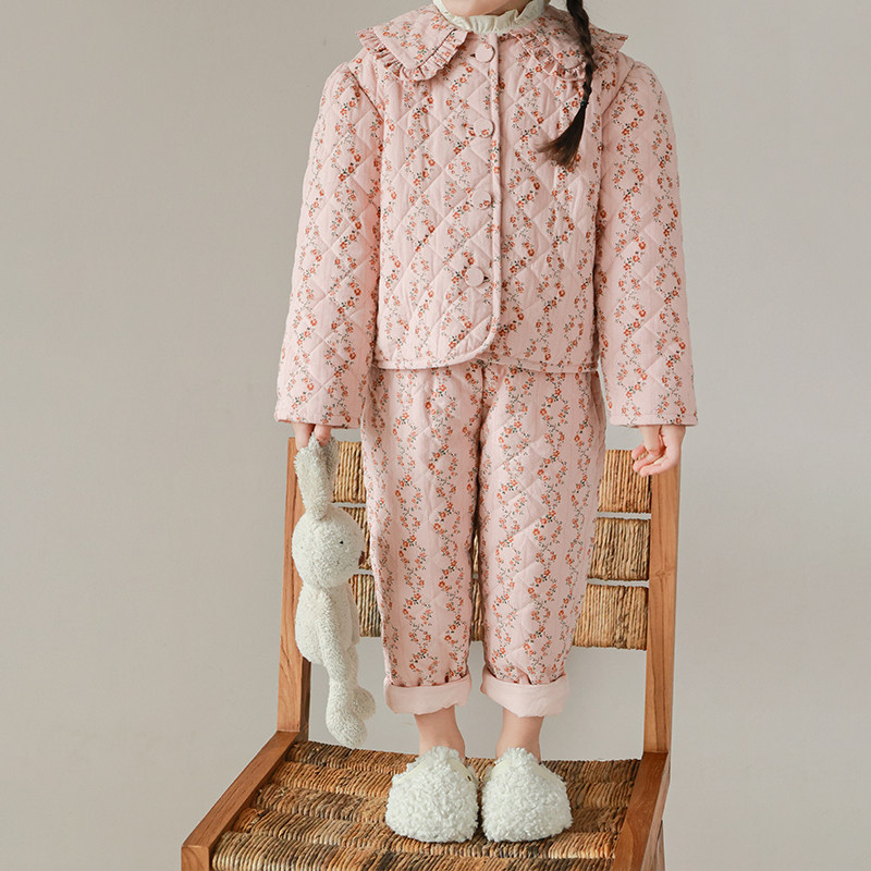 大耳象女童碎花翻领棉服外套＆裤子冬季新款女宝套装,淘宝优惠券,粉丝福利购,淘宝优惠卷