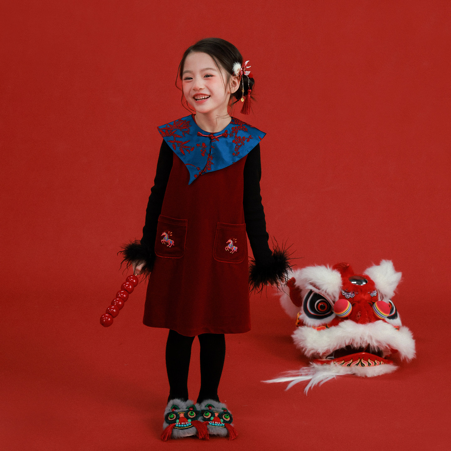 大耳象女童可拆卸领子连衣裙冬款宝儿新中式拜年服绣花加厚裙子,淘宝优惠券,粉丝福利购,淘宝优惠卷