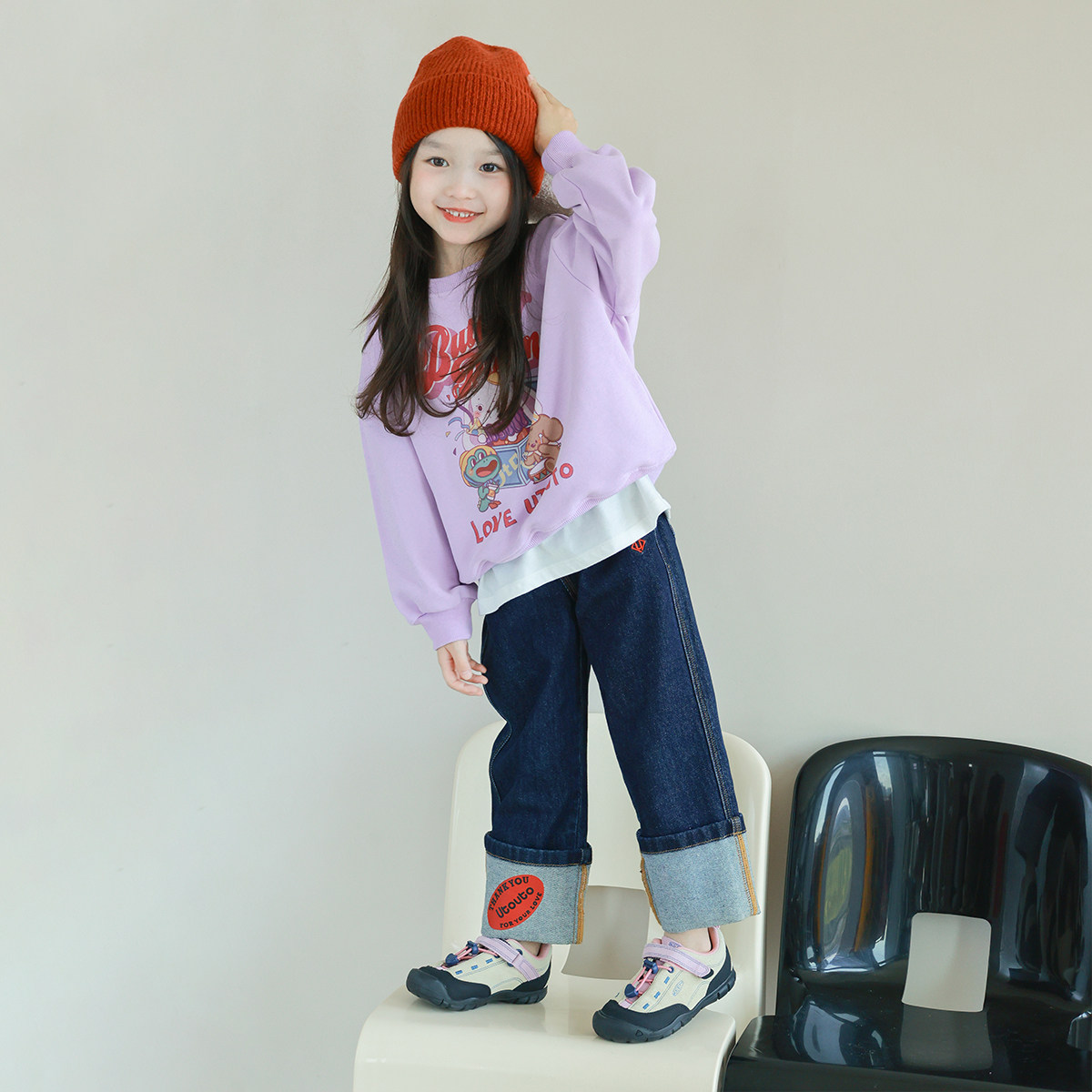 大耳象女童拼接印花牛仔裤秋季新款儿童个性洋气裤子,淘宝优惠券,粉丝福利购,淘宝优惠卷