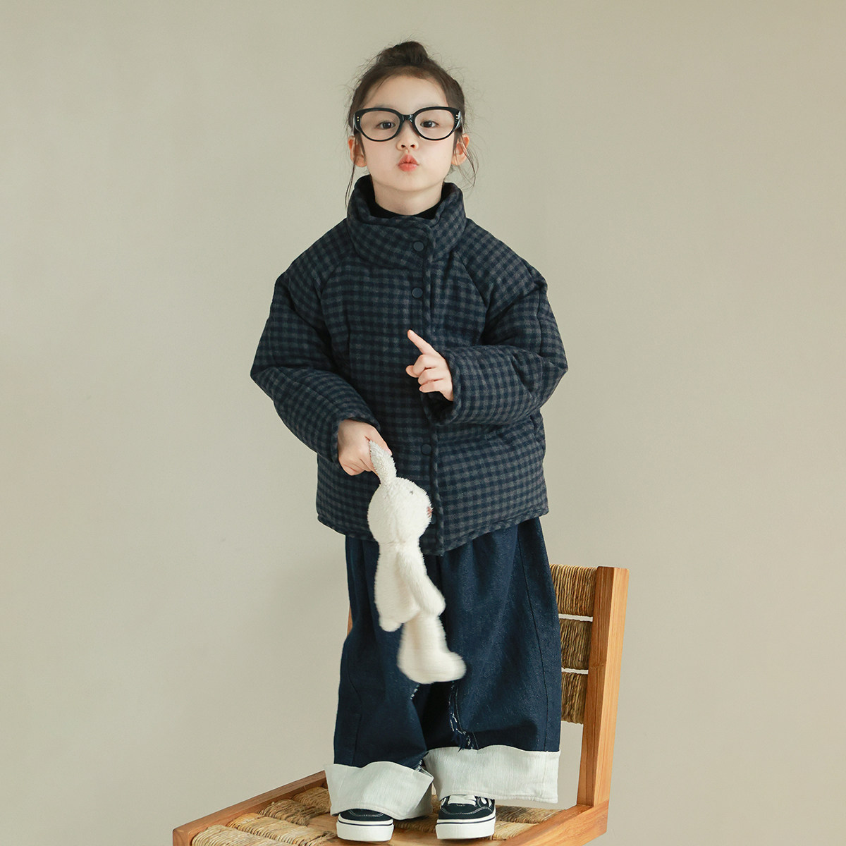 大耳象女童格子小立领羽绒服冬季新款女宝绵羊毛外套,淘宝优惠券,粉丝福利购,淘宝优惠卷