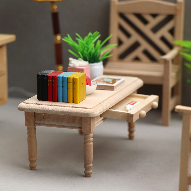 1:12娃娃屋dollhouse迷你微缩家具客厅场景木质模型素坯一格茶几