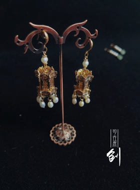 烧蓝东陵玉淡水珍珠玛瑙无耳洞