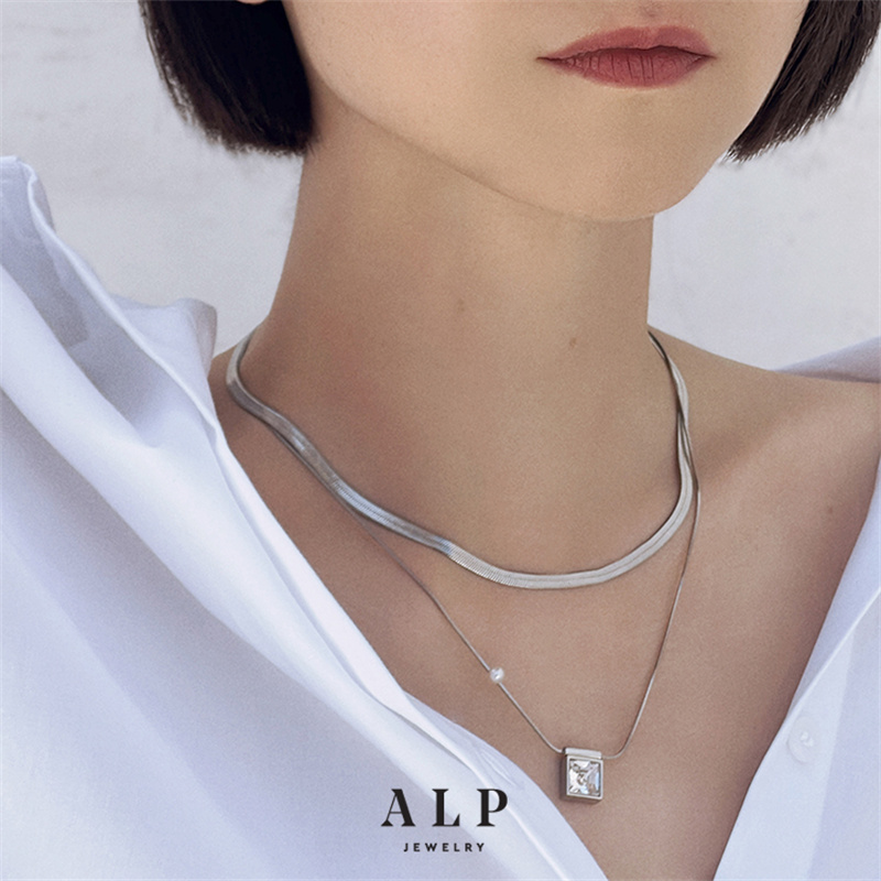 ALP JEWELRY 双系列银色蛇骨链刀片链轻奢简约项链小众高级感气质 - 图1