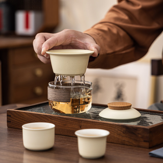 Travel tea set with one pot and two cups portable